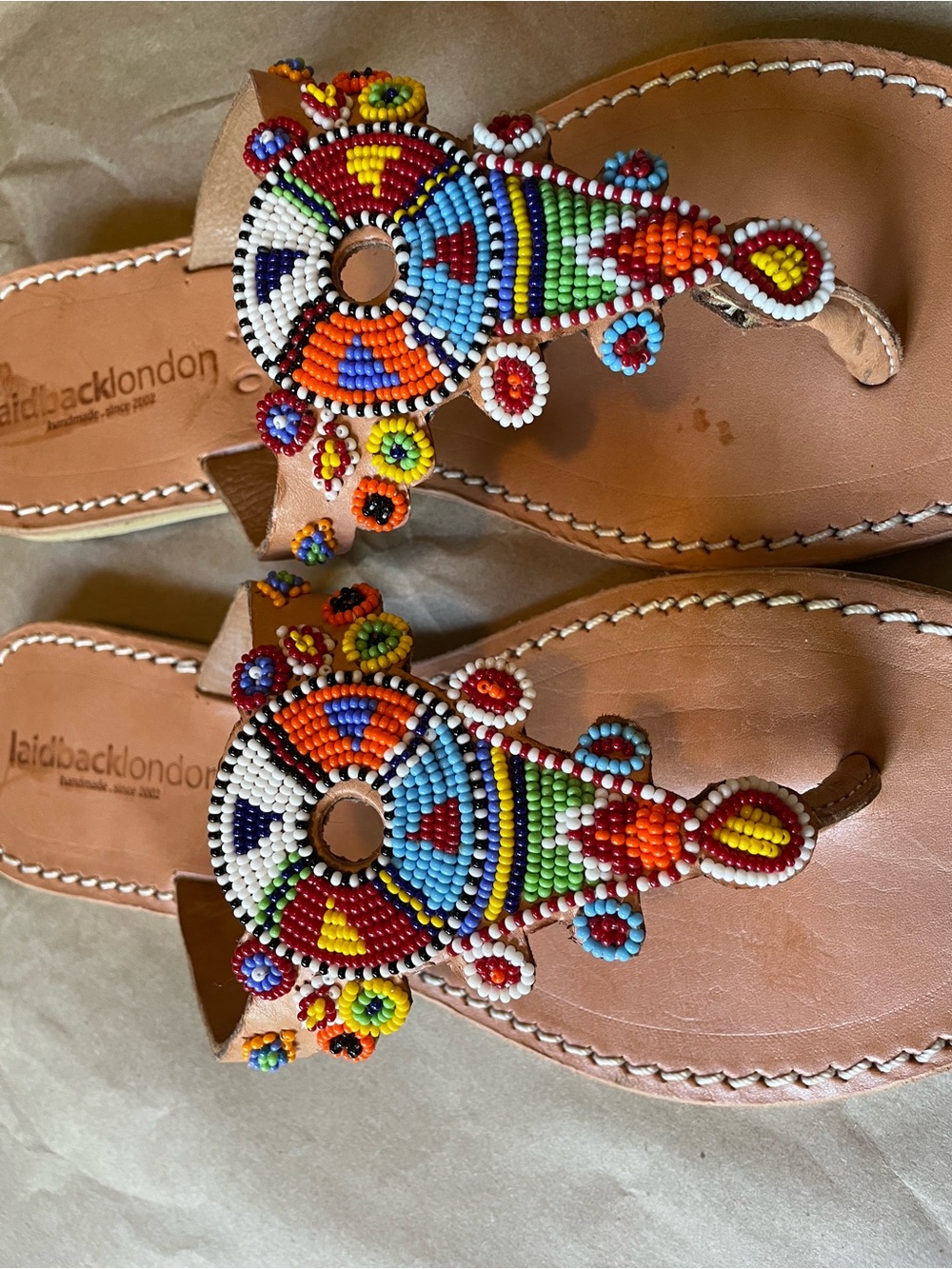 Laidback London Simba Multicolor Beaded Leather Thong Sandals